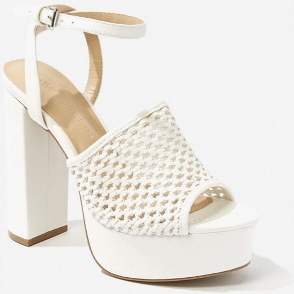 SOLD White Platform Faux Leather Heels - Picture 2 of 8